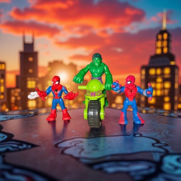 Playskool Marvel Super Hero Hulk Spider-Man Adventure Hero’s Motorcycle Figures - Picture 1 of 7